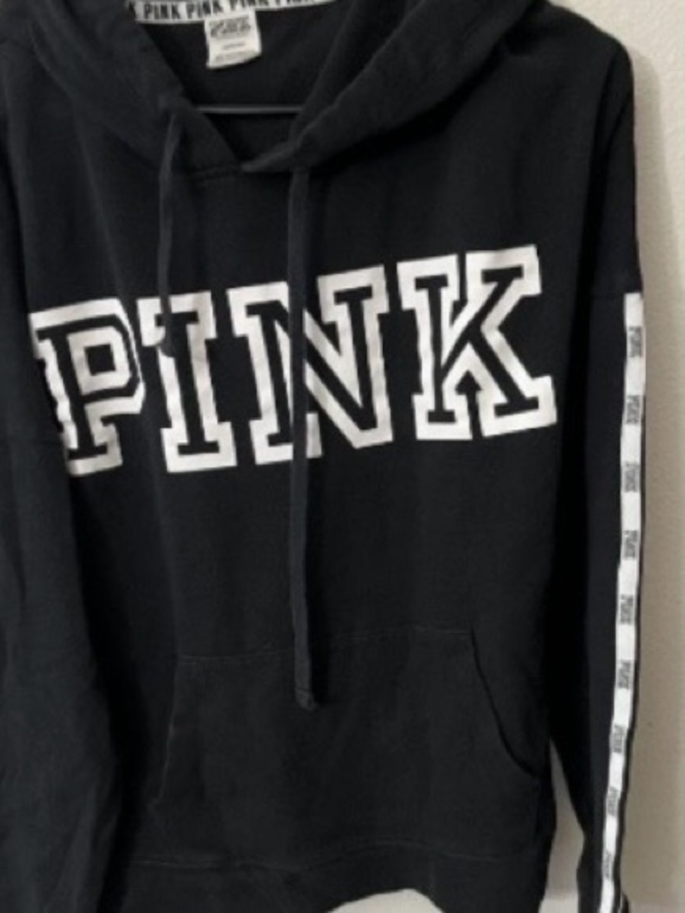 PINK Victoria's Secret Black Hoodie with White PINK Block Logo